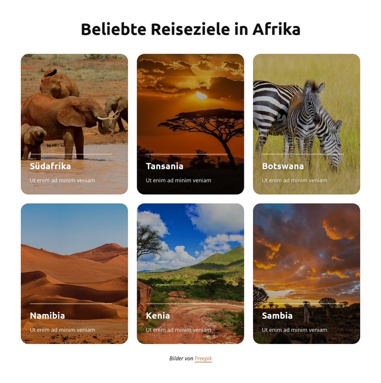 Beliebte Reiseziele in Afrika HTML-Vorlage
