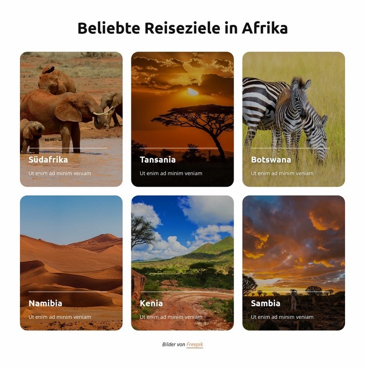 Beliebte Reiseziele in Afrika HTML Website Builder
