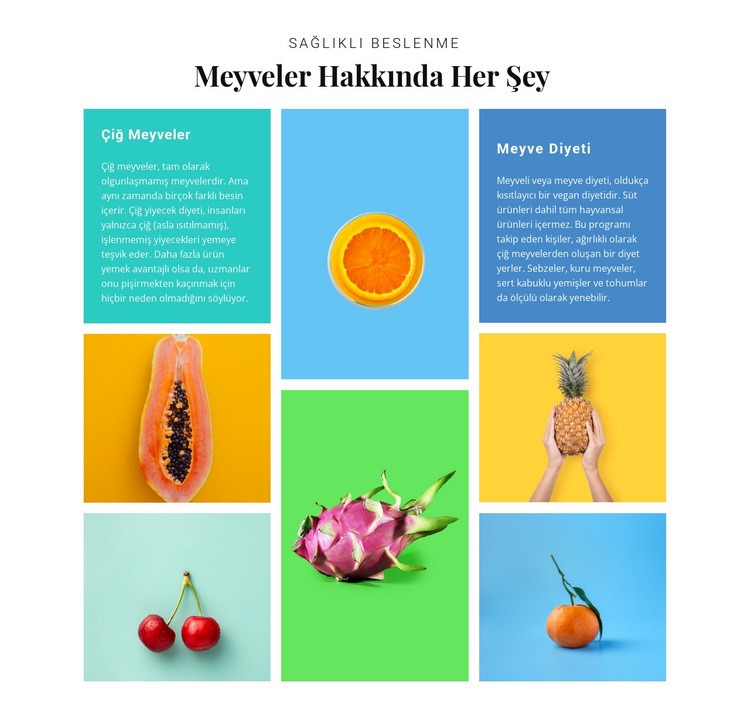 Meyveler hakkında her şey Html Web Sitesi Oluşturucu