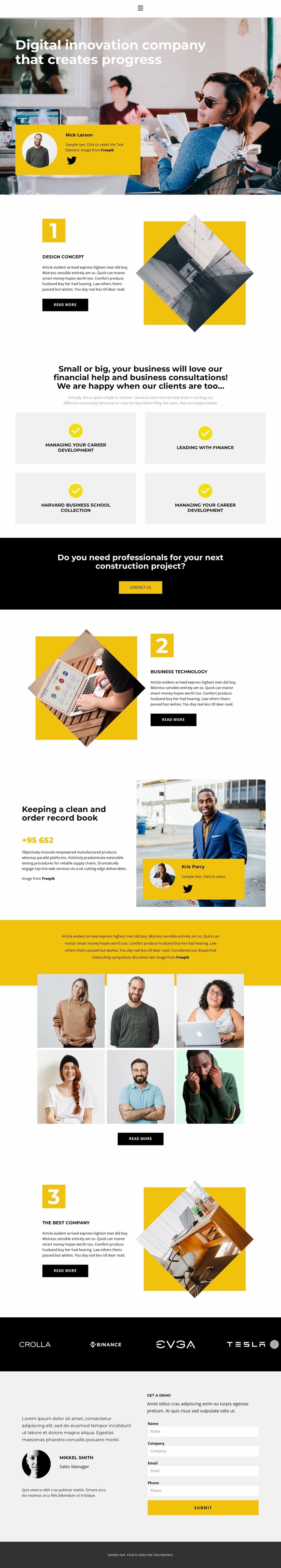 New project goals Landing Page