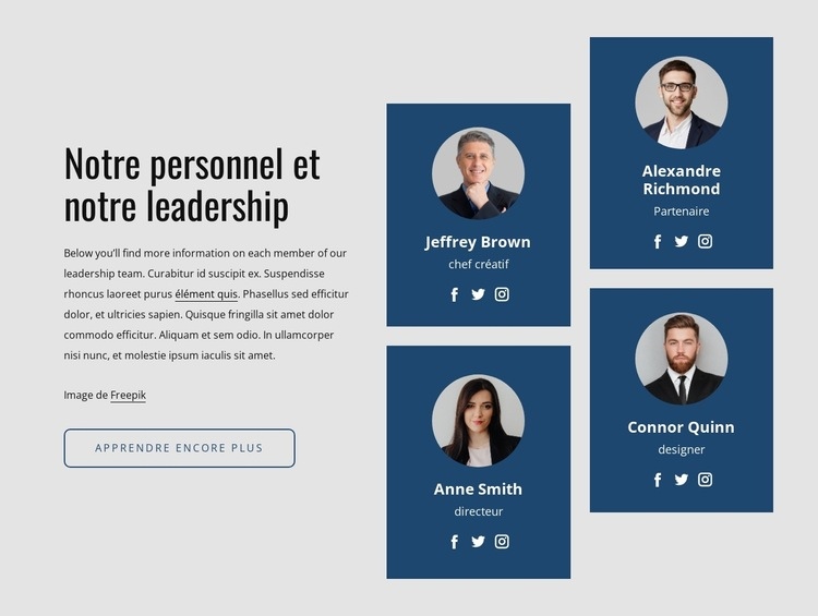 L'équipe connecte les dirigeants des régions Maquette de site Web