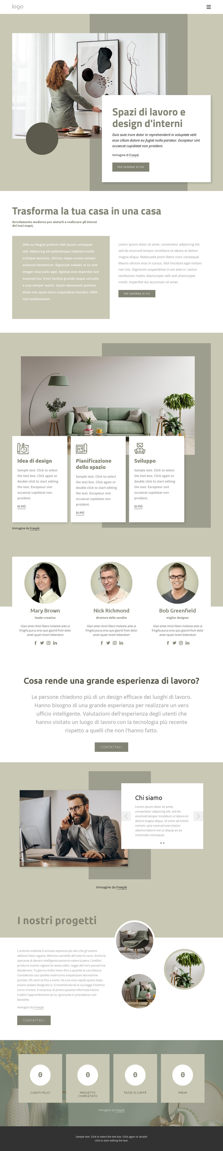 Spazi di lavoro e interior design Modello di sito Web