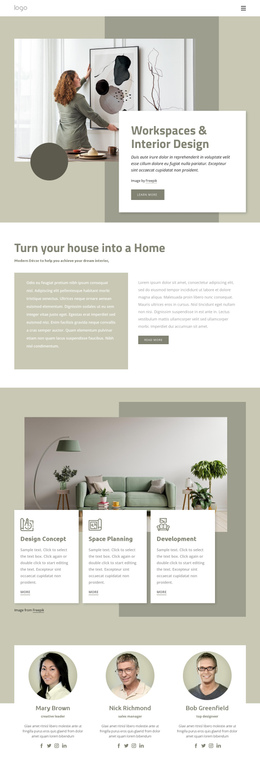 Awesome One Page Template For Workspaces And Interior Design