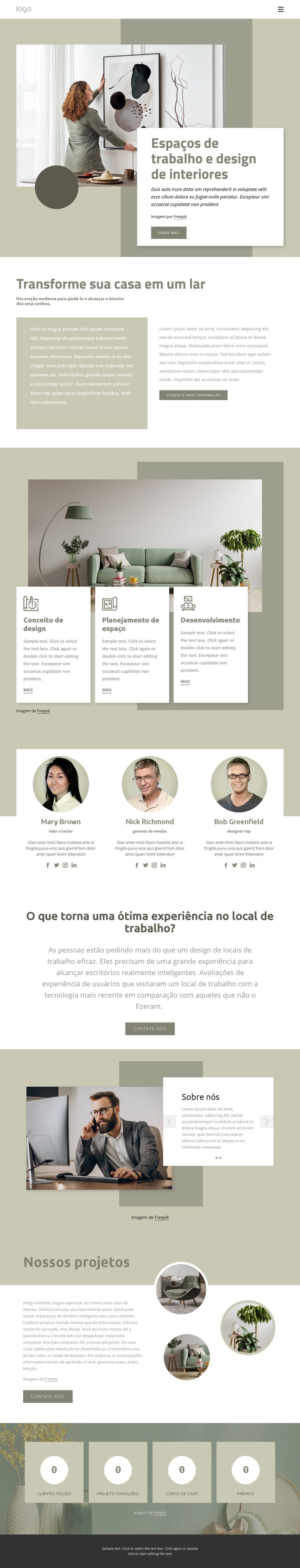 Espaços de trabalho e design de interiores Construtor de sites HTML