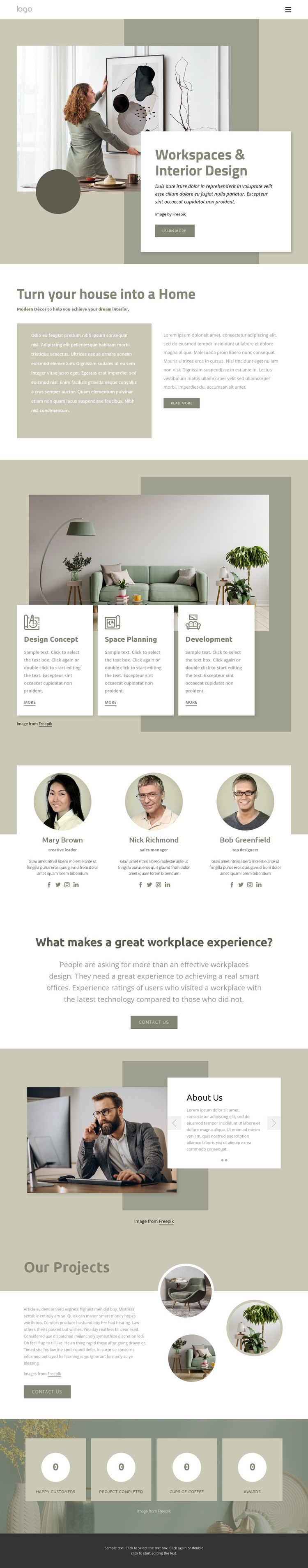 Workspaces and interior design Web Page Design