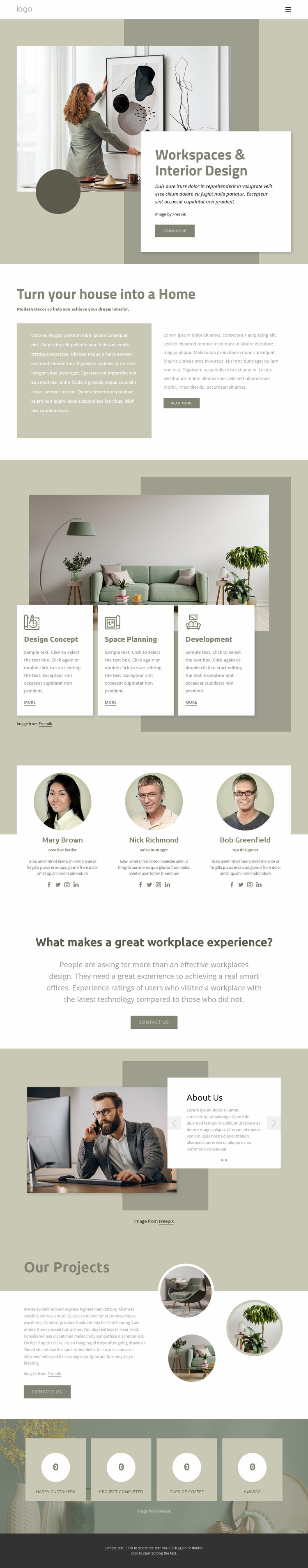 Workspaces and interior design WordPress Website Builder