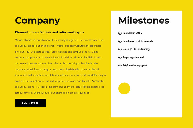 Company milestones Website Mockup