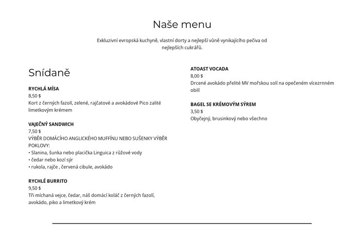 Součástí menu Šablona HTML