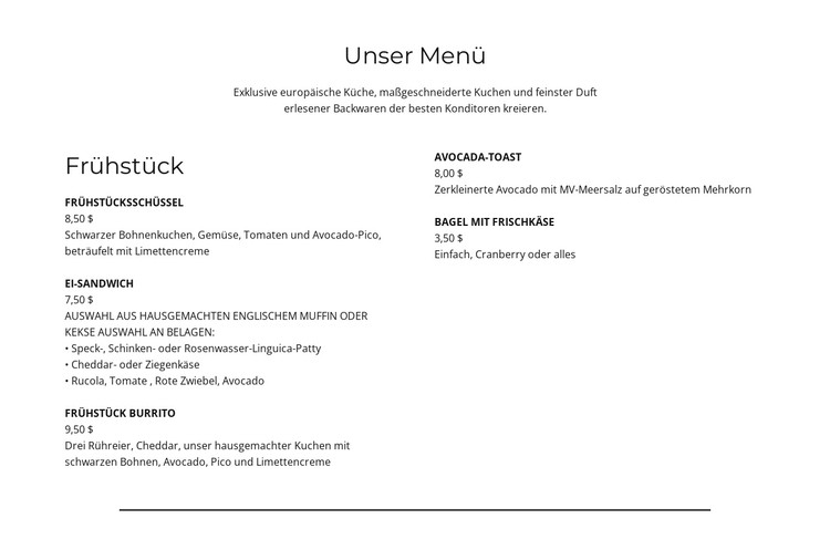 Teil der Speisekarte CSS-Vorlage