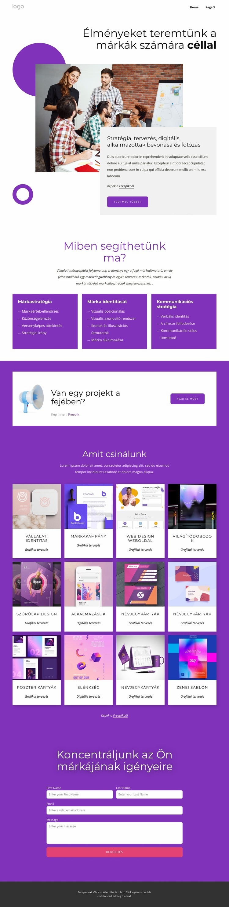 Teljes márkaépítés és webdesign Weboldal sablon