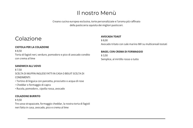 Parte del menu Costruttore di siti web HTML