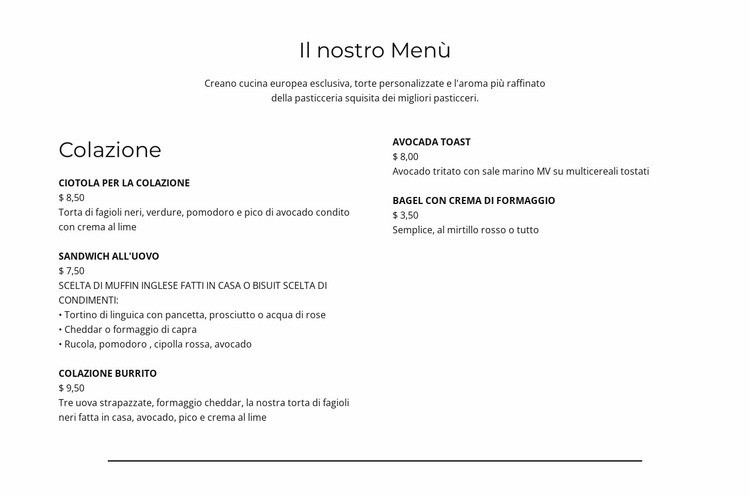 Parte del menu Modello HTML5