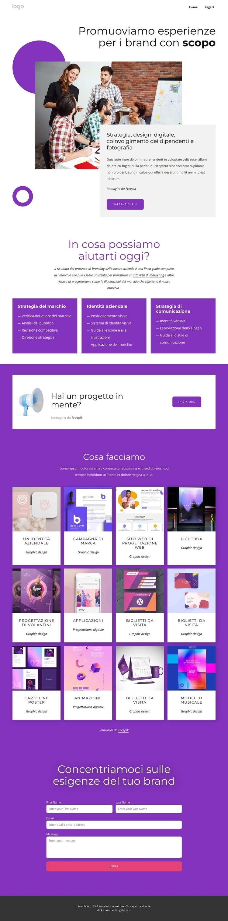 Branding e web design completi Un modello di pagina