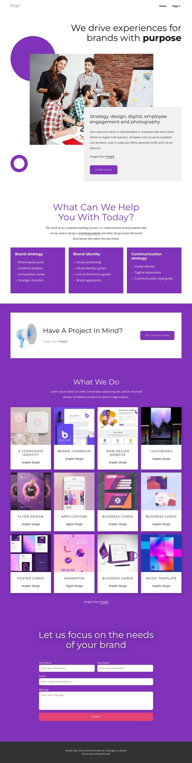 Full branding and web design One Page Template