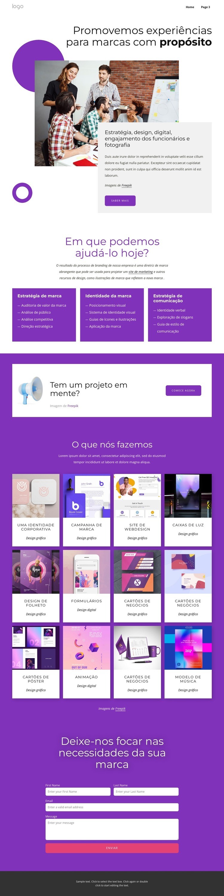 Branding completo e web design Maquete do site