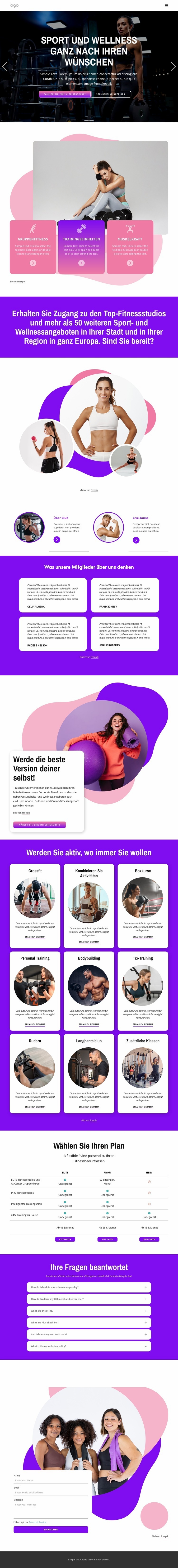 Der flexibelste Sport und Wellness Landing Page