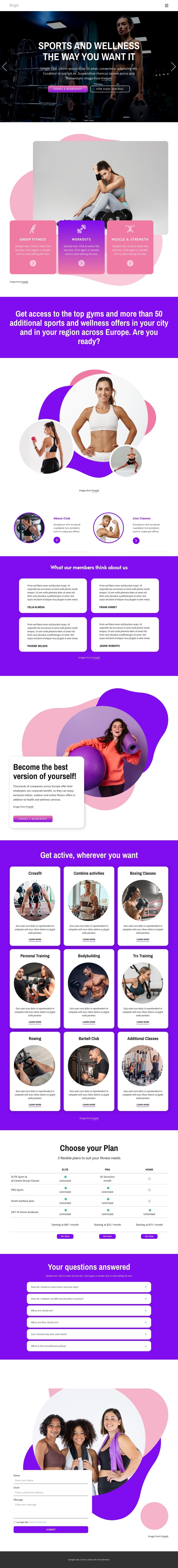 The most flexible sports and wellness One Page Template