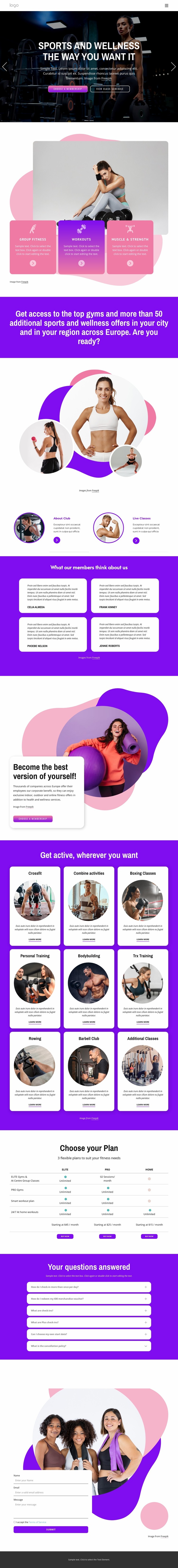 The most flexible sports and wellness Website Mockup
