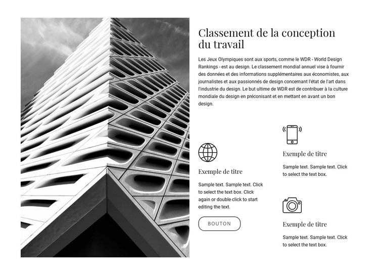 Classement de la conception du travail Créateur de site Web HTML