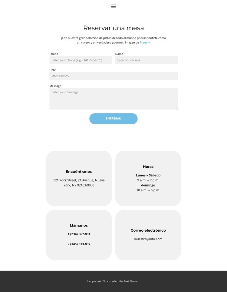 Reservar una mesa Plantilla HTML5