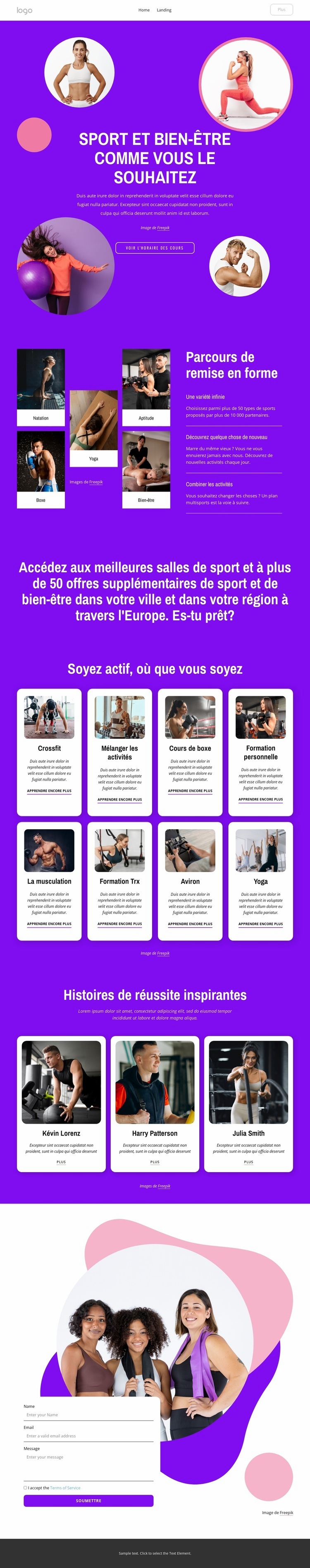 Sport et bien-être comme vous le souhaitez Maquette de site Web