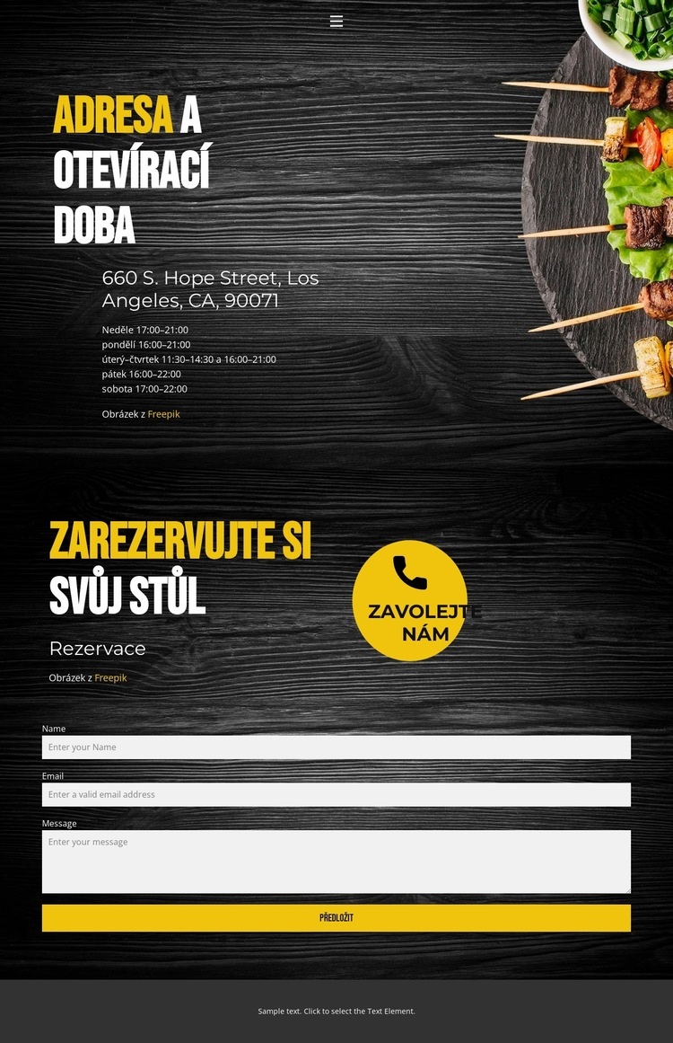 Kontakty na naše restaurace Webový design