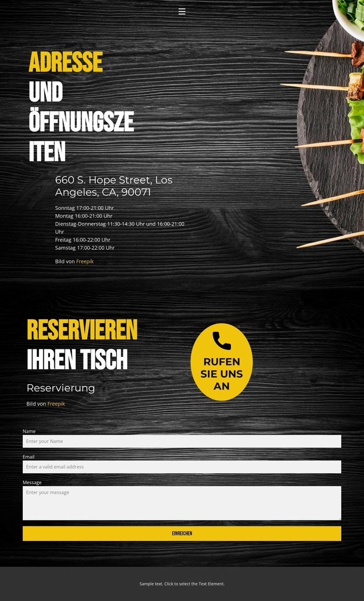 Kontakte unserer Restaurants Website Builder-Vorlagen