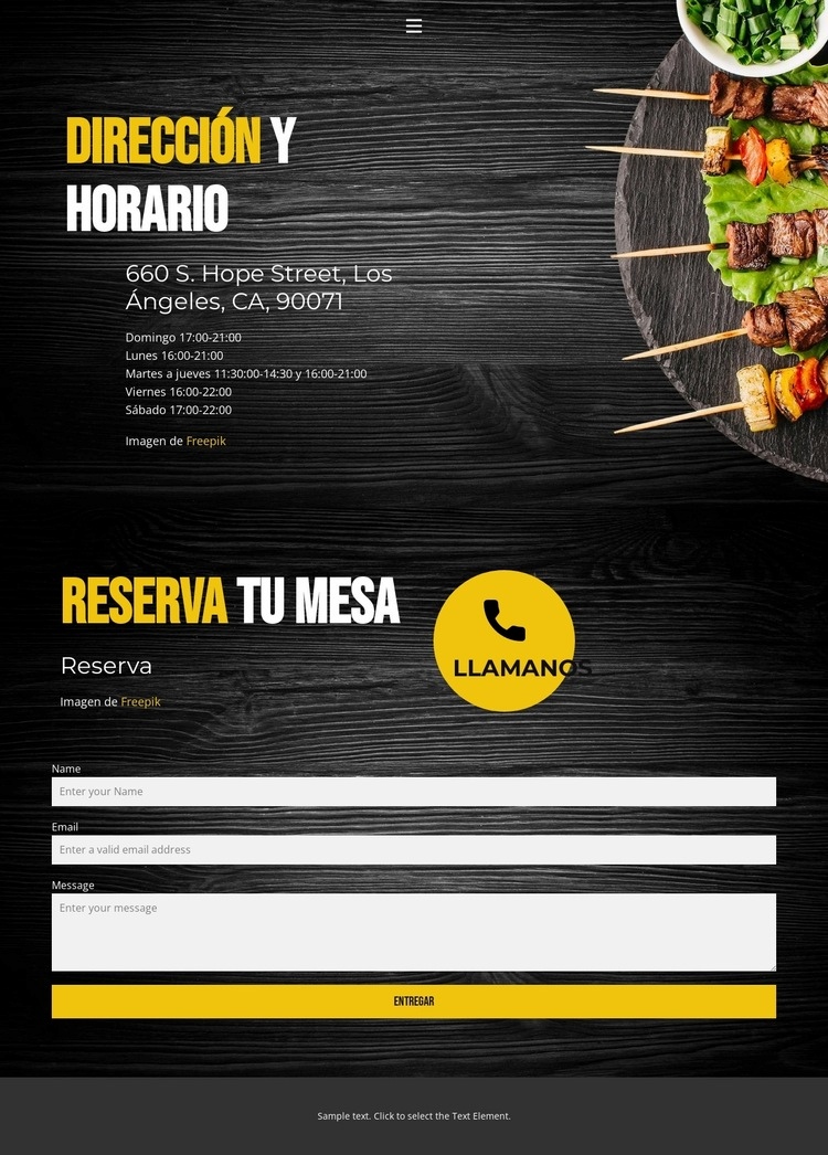 Contactos de nuestros restaurantes Maqueta de sitio web