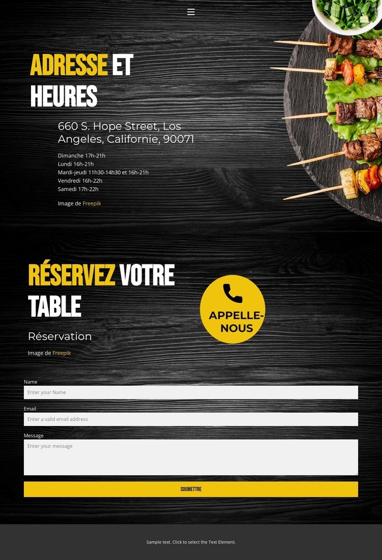 Contacts de nos restaurants Maquette de site Web