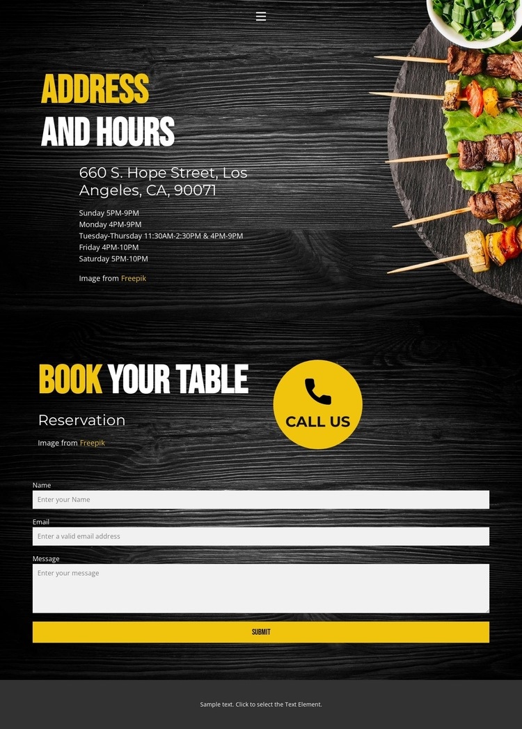 Contacts of our restaurants Homepage Design