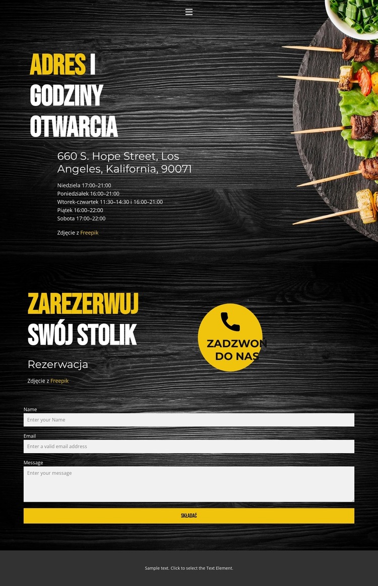 Kontakty naszych restauracji Szablon witryny sieci Web