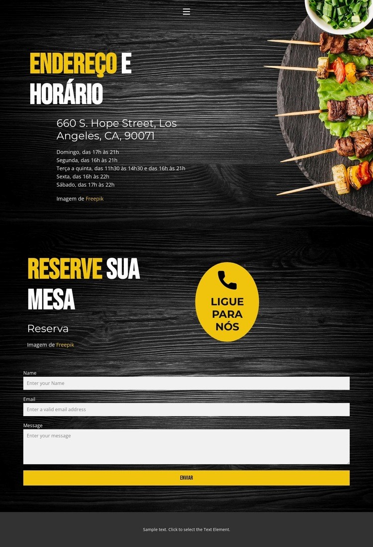 Contactos dos nossos restaurantes Design do site