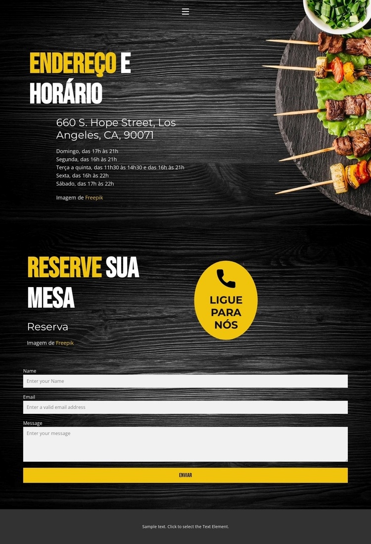 Contactos dos nossos restaurantes Maquete do site