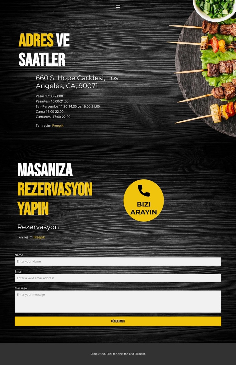 Restoranlarımızın iletişim bilgileri HTML Şablonu