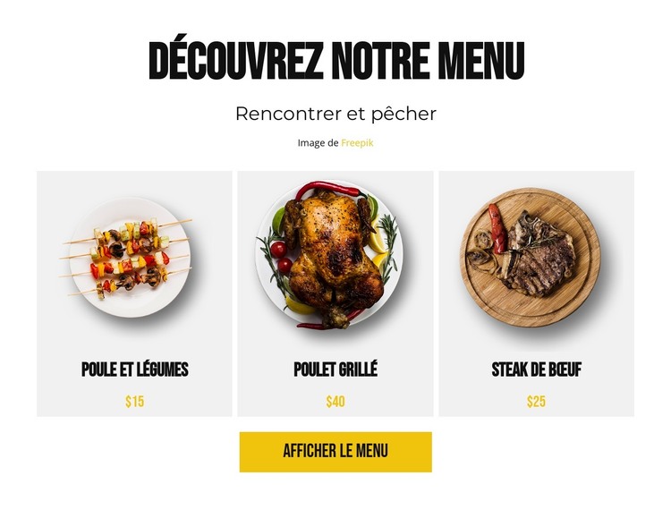 Découvrez notre menu Modèle HTML