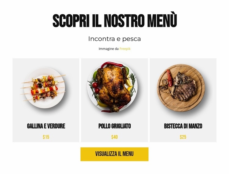 Scopri il nostro menù Mockup del sito web