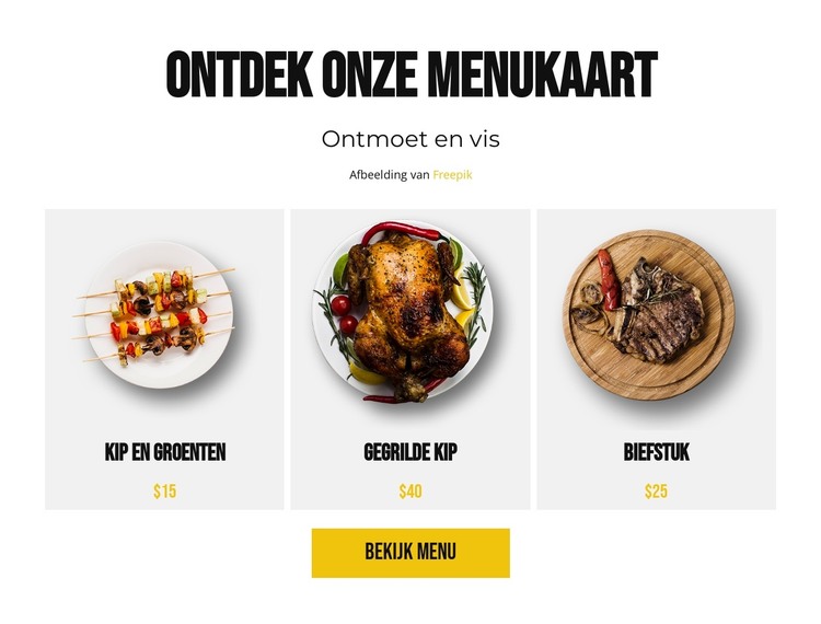 Ontdek onze menukaart HTML-sjabloon