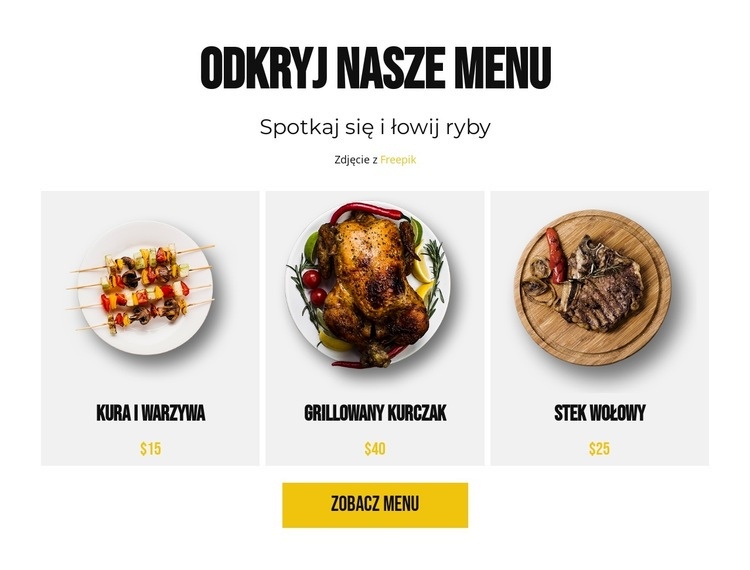 Odkryj nasze menu Kreator witryn internetowych HTML