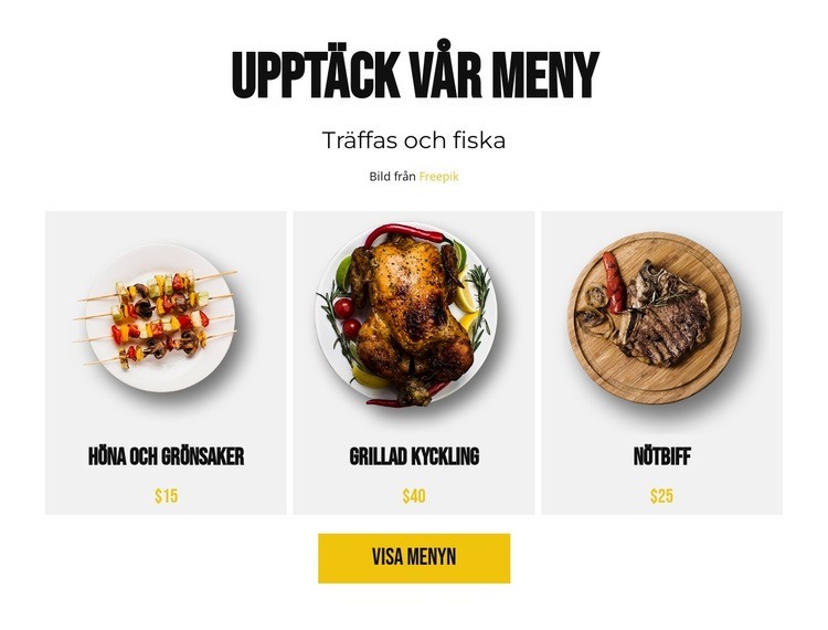 Upptäck vår meny Hemsidedesign