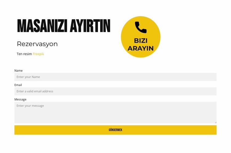 Masanızı ayırtın Açılış sayfası