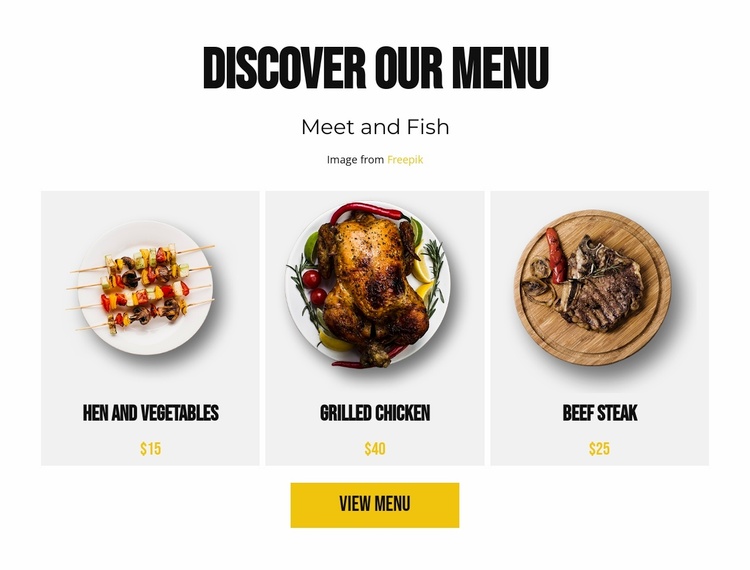 Discover our menu Landing Page