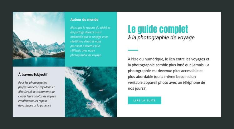 Guide de photographie de voyage Maquette de site Web