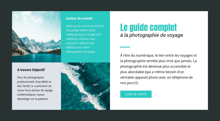 Guide de photographie de voyage Modèle de site Web