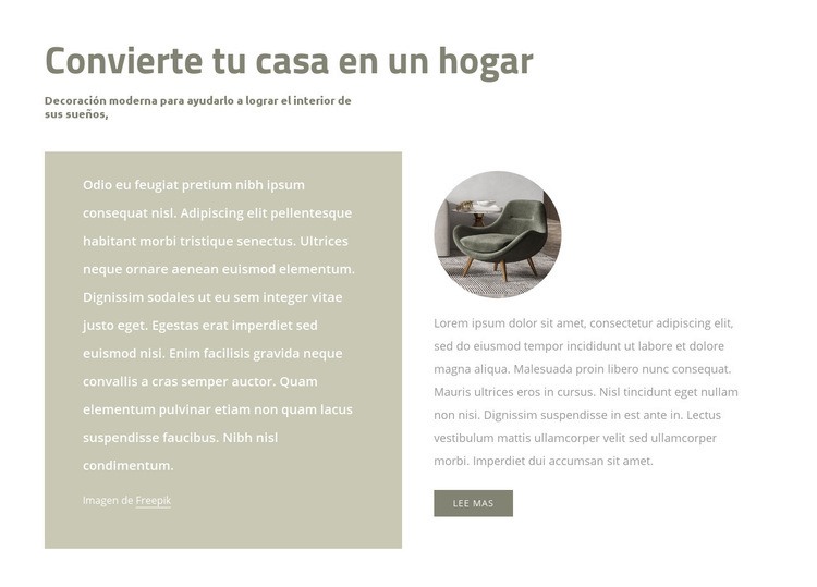 Cuadrícula con texto e imagen pequeña Diseño de páginas web
