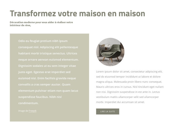 Grille avec texte et petite image Maquette de site Web