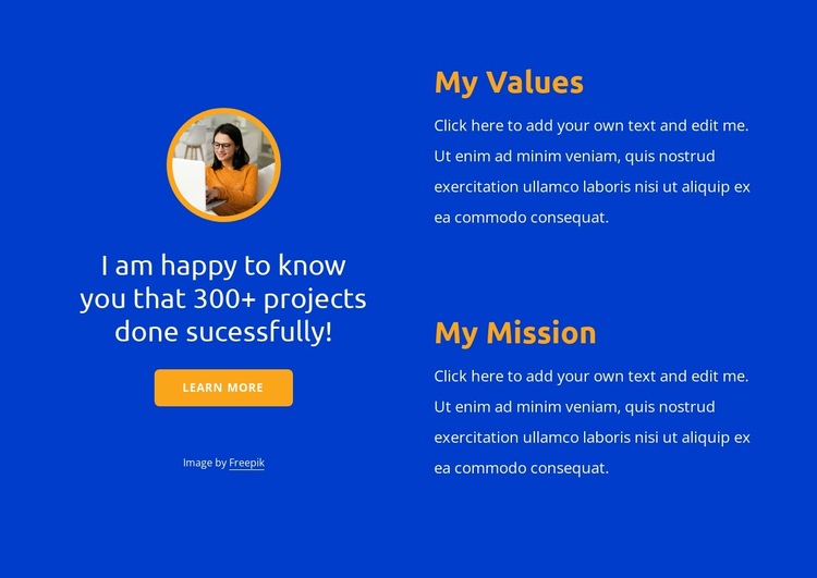 My values and misson One Page Template