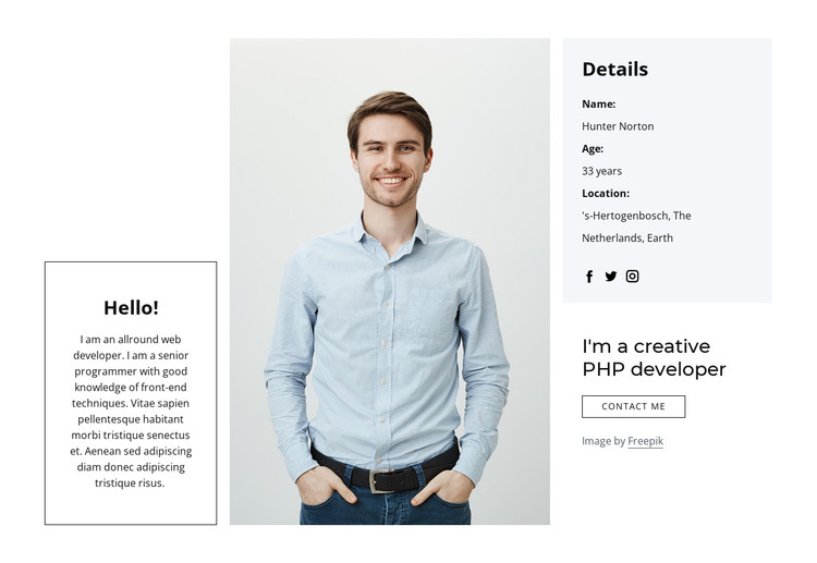 I create applications and websites HTML Template