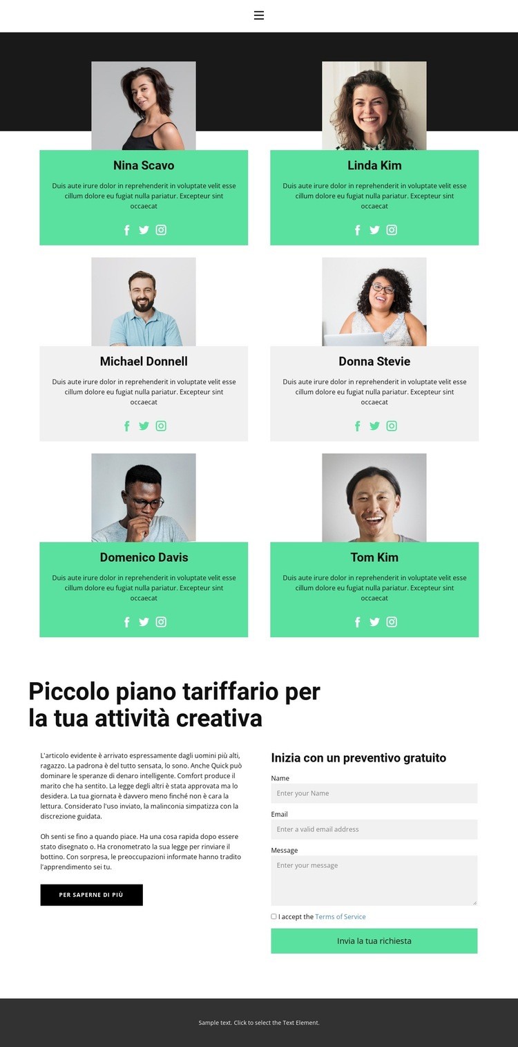 Aiuta la squadra Modelli di Website Builder