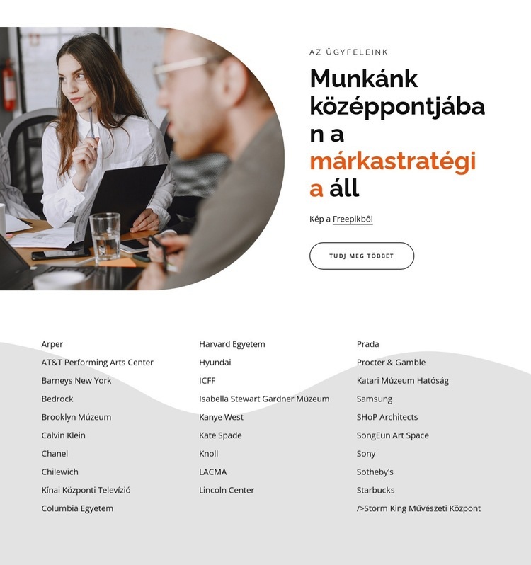 A munka középpontjában a márkastratégia áll HTML Sablon