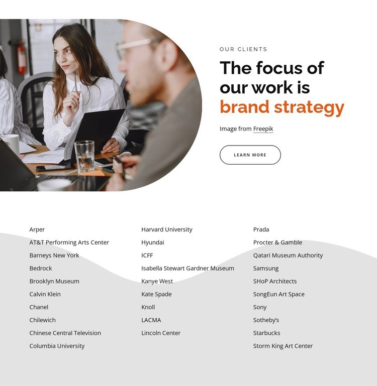 The focus of work is brand strategy Web Page Design